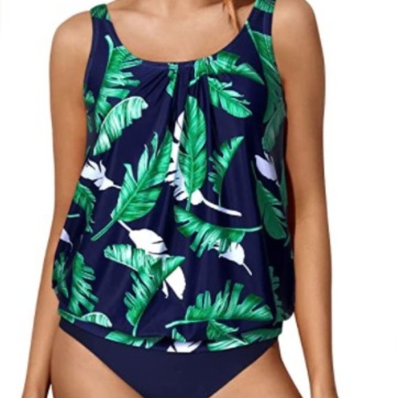 Yonique Two Piece Bathing Suit Blouson Tankini for Women Loose Fit Floral Print - Picture 1 of 13